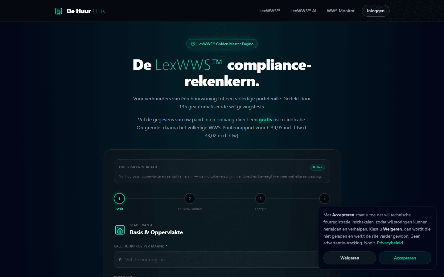 Screenshot van de homepage van De Huur Kluis