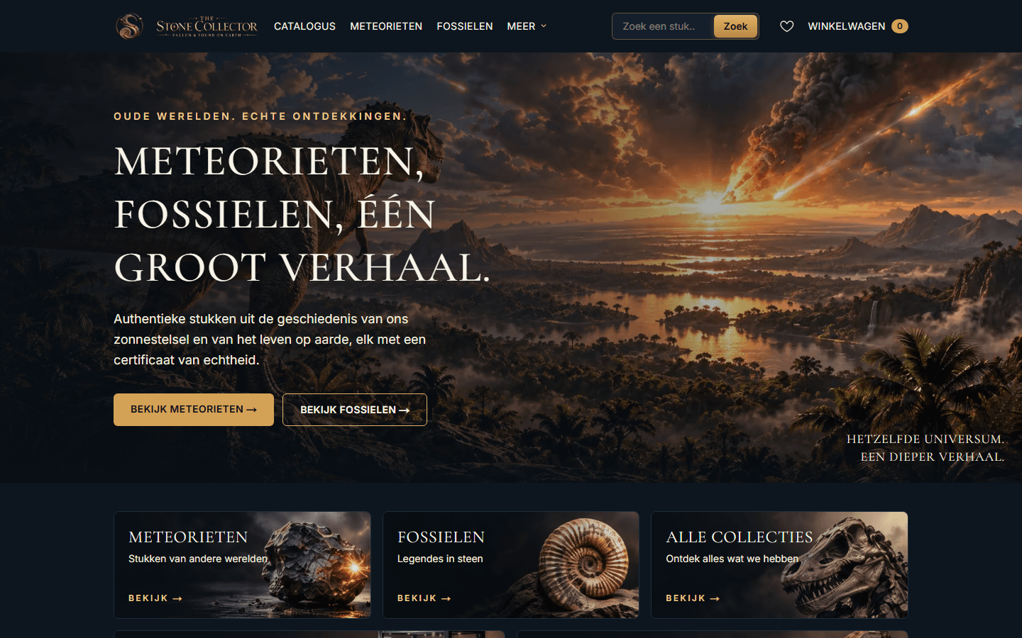 Screenshot van de homepage van The Stone Collector